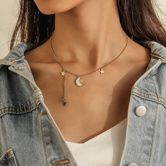 Elegant Crescent Moon & Star Necklace