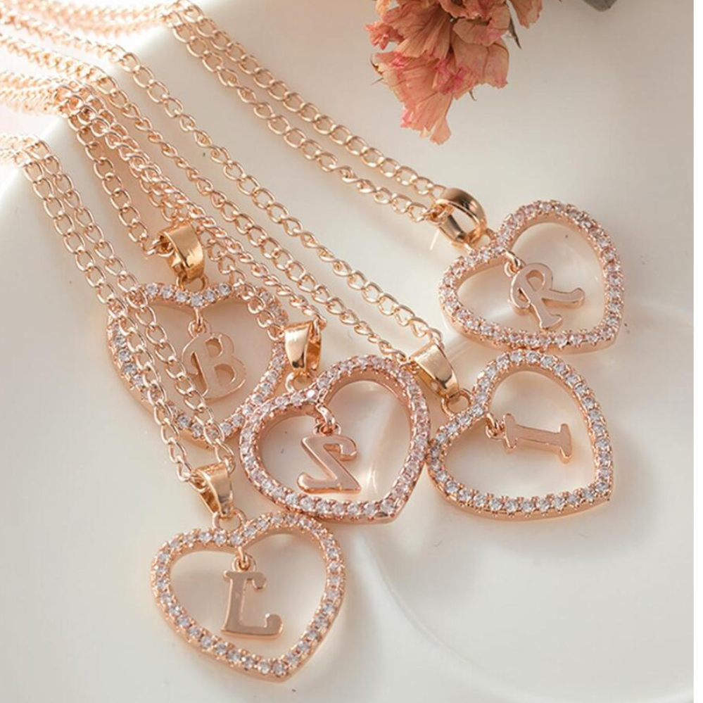 Personalized Elegant Crystal Initial Heart Necklace