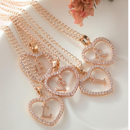 Personalized Elegant Crystal Initial Heart Necklace