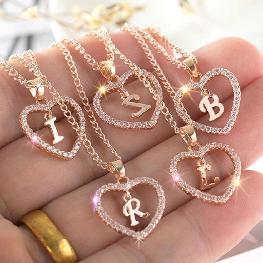Personalized Elegant Crystal Initial Heart Necklace