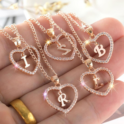 Personalized Elegant Crystal Initial Heart Necklace