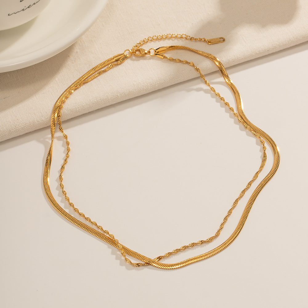 Double Twisted Gold Layered Sleek Necklace