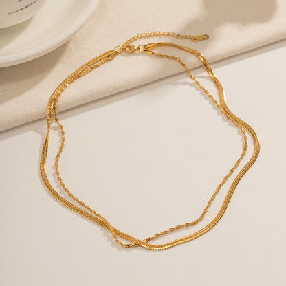 Double Twisted Gold Layered Sleek Necklace