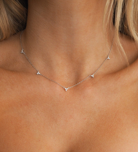 Silver Crystal Cluster Necklace