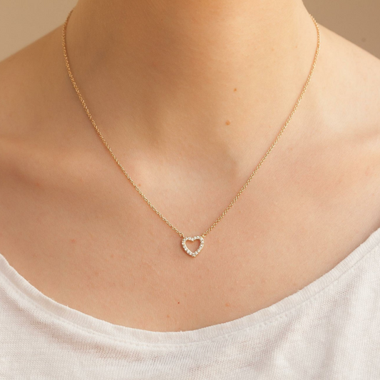 Small Gold Sparkling Diamond Heart Pendant Necklace