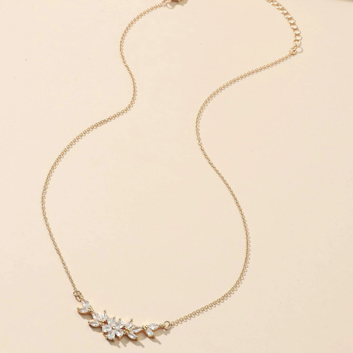 Sparkling Zirconia Petal Flower Charm Necklace