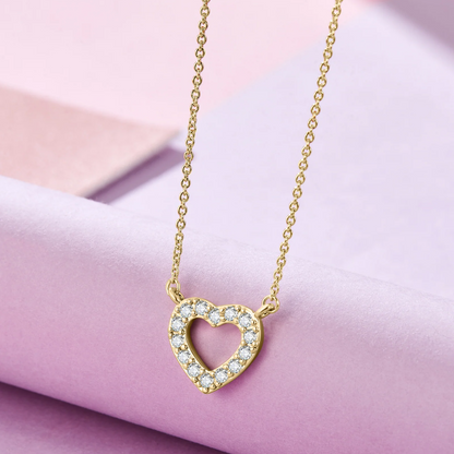 Small Gold Sparkling Diamond Heart Pendant Necklace