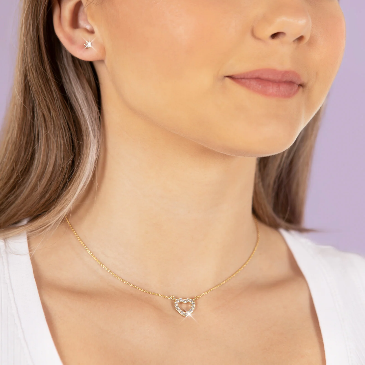 Small Gold Sparkling Diamond Heart Pendant Necklace