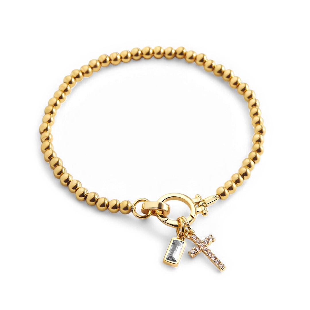 Birthstone Cross Charm Layering Bracelet