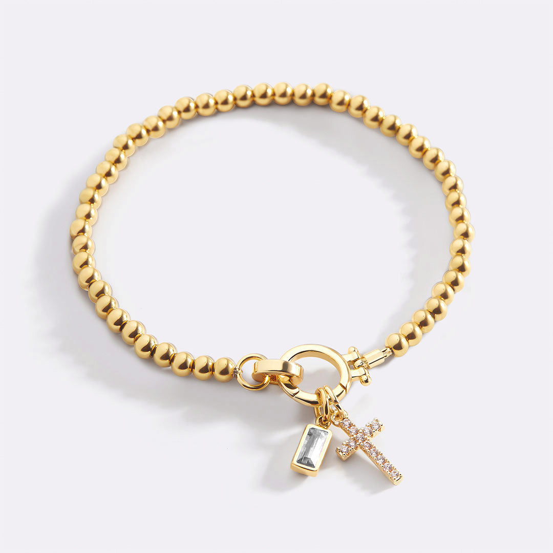 Birthstone Cross Charm Layering Bracelet