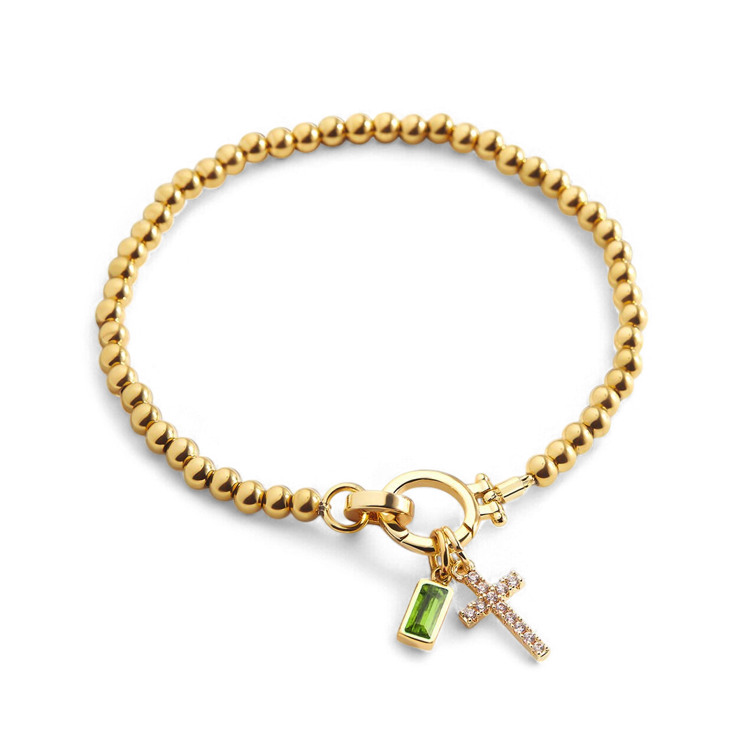 Birthstone Cross Charm Layering Bracelet