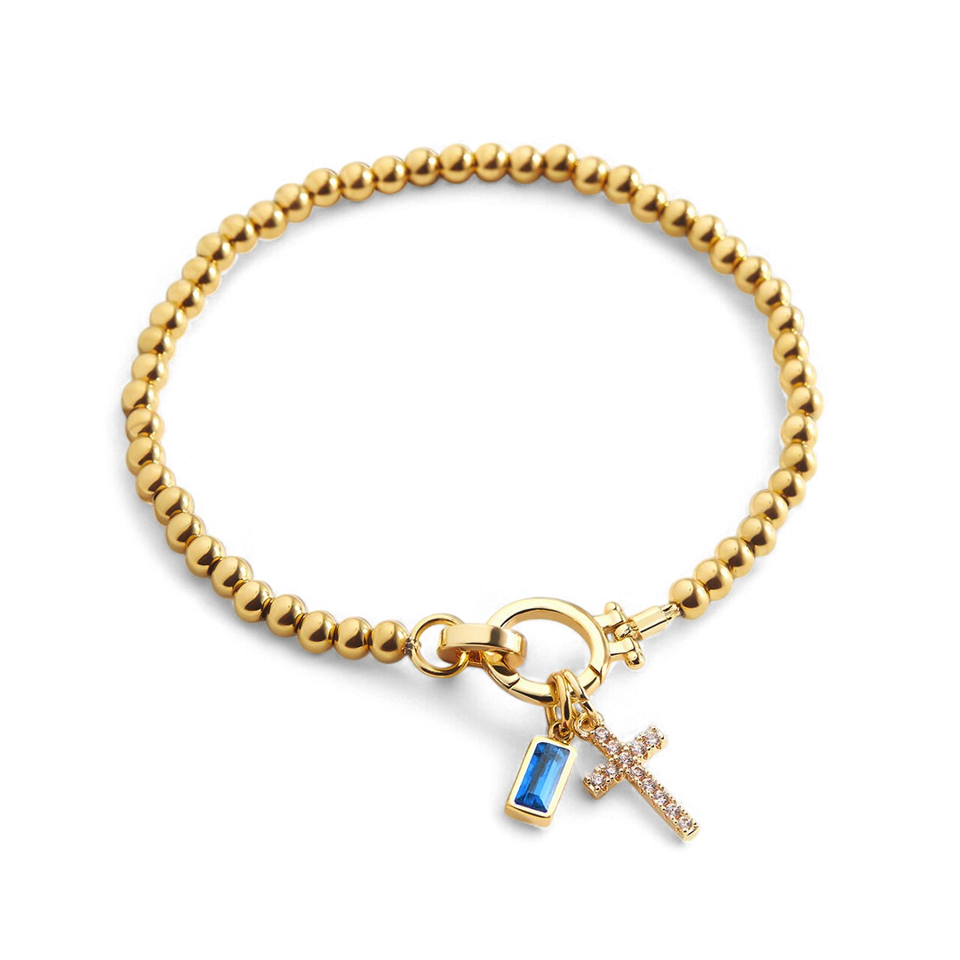Birthstone Cross Charm Layering Bracelet