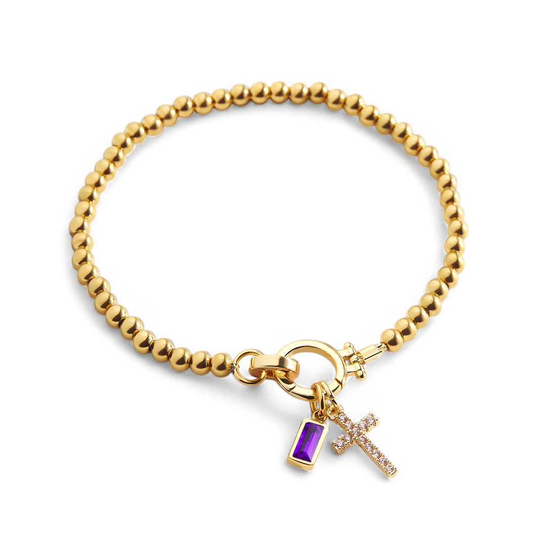 Birthstone Cross Charm Layering Bracelet