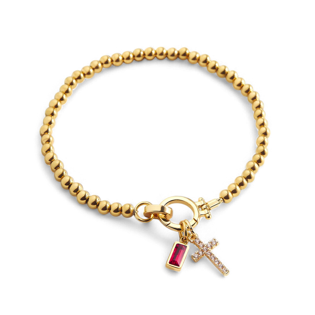 Birthstone Cross Charm Layering Bracelet