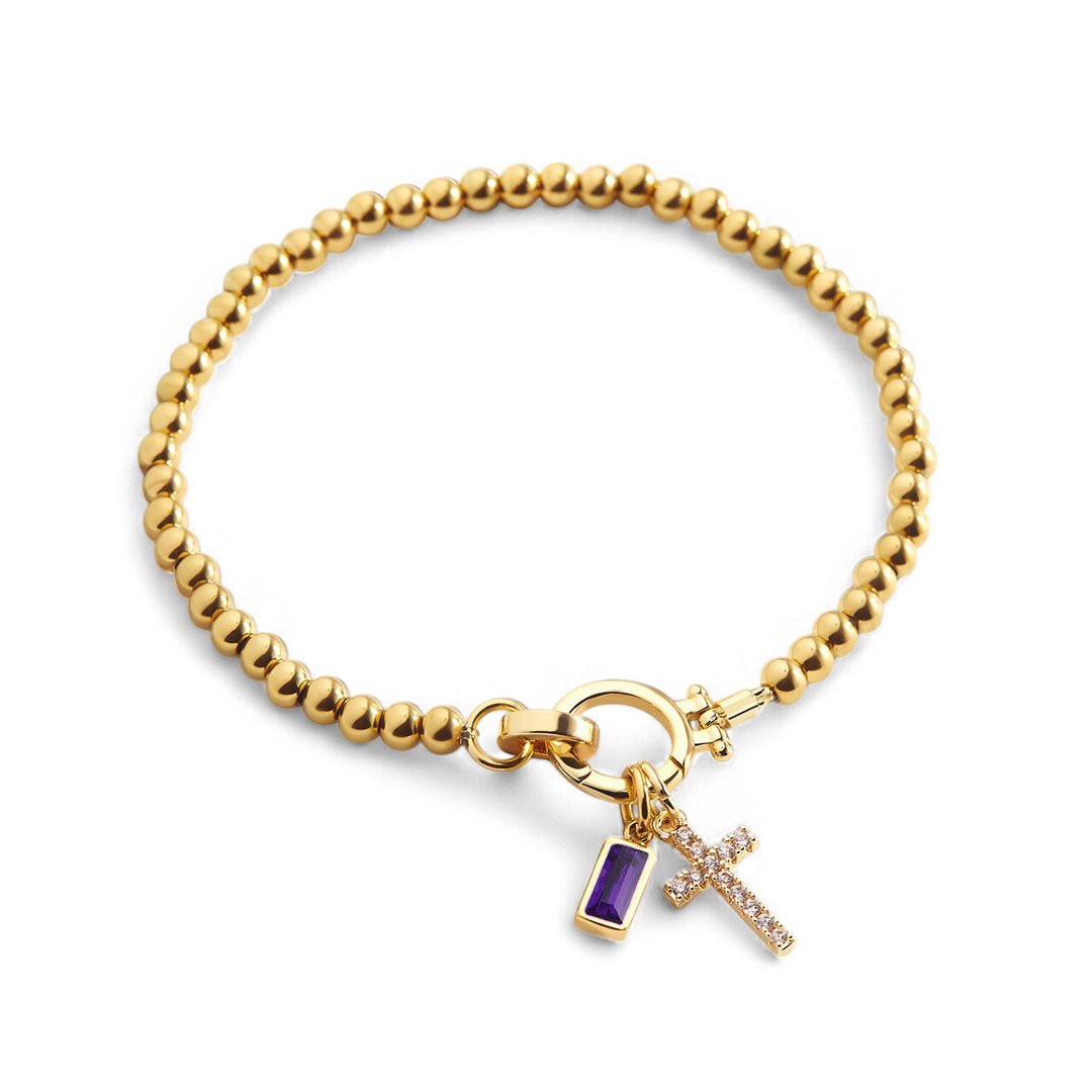Birthstone Cross Charm Layering Bracelet