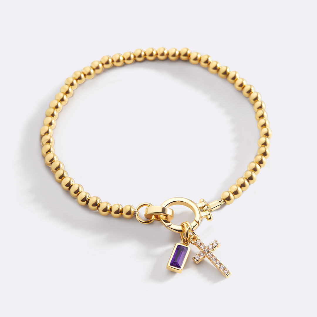 Birthstone Cross Charm Layering Bracelet