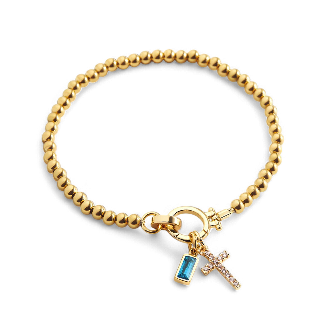 Birthstone Cross Charm Layering Bracelet