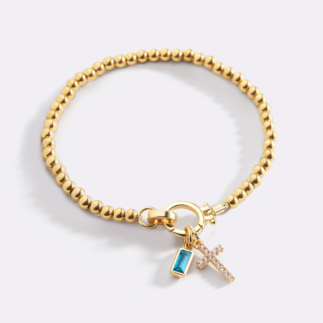 Birthstone Cross Charm Layering Bracelet