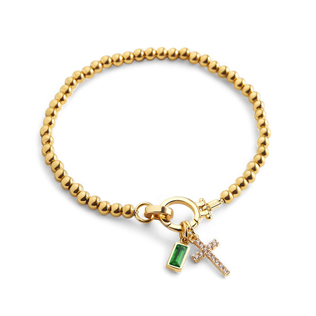 Birthstone Cross Charm Layering Bracelet