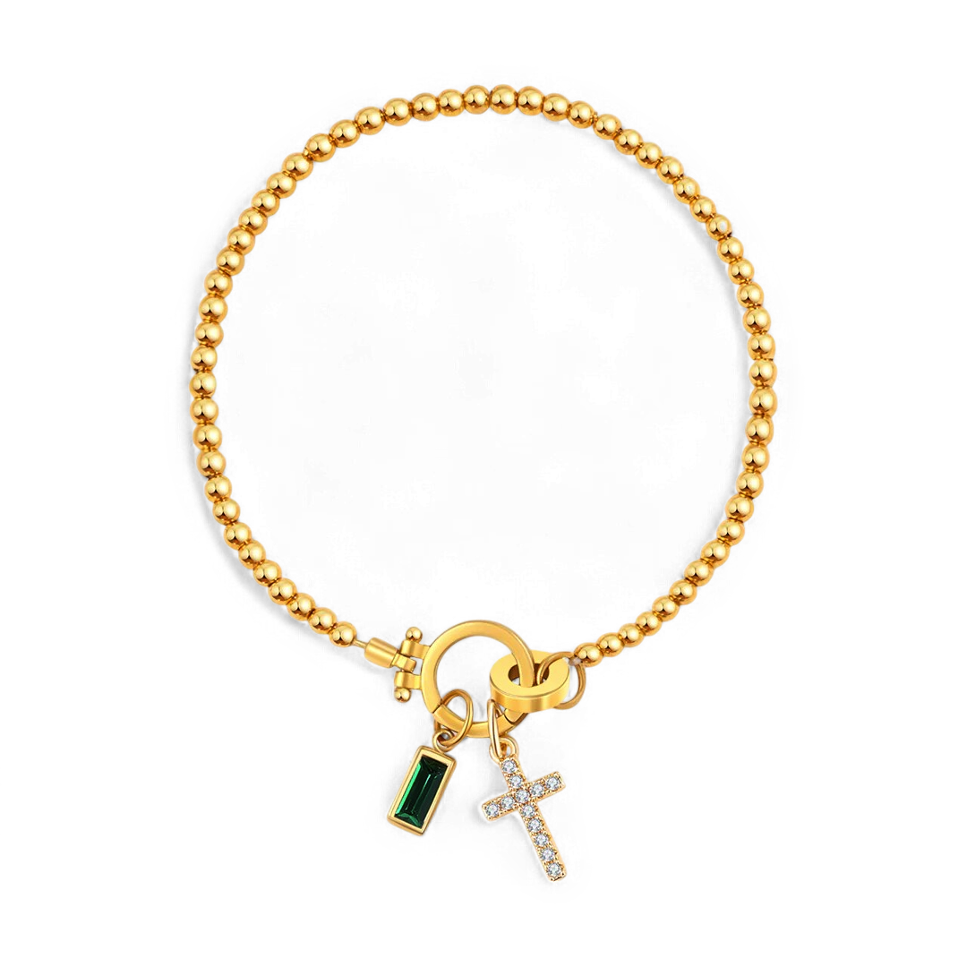 Birthstone Cross Charm Layering Bracelet