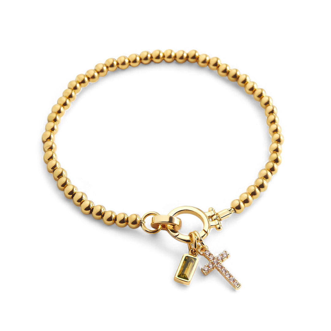 Birthstone Cross Charm Layering Bracelet