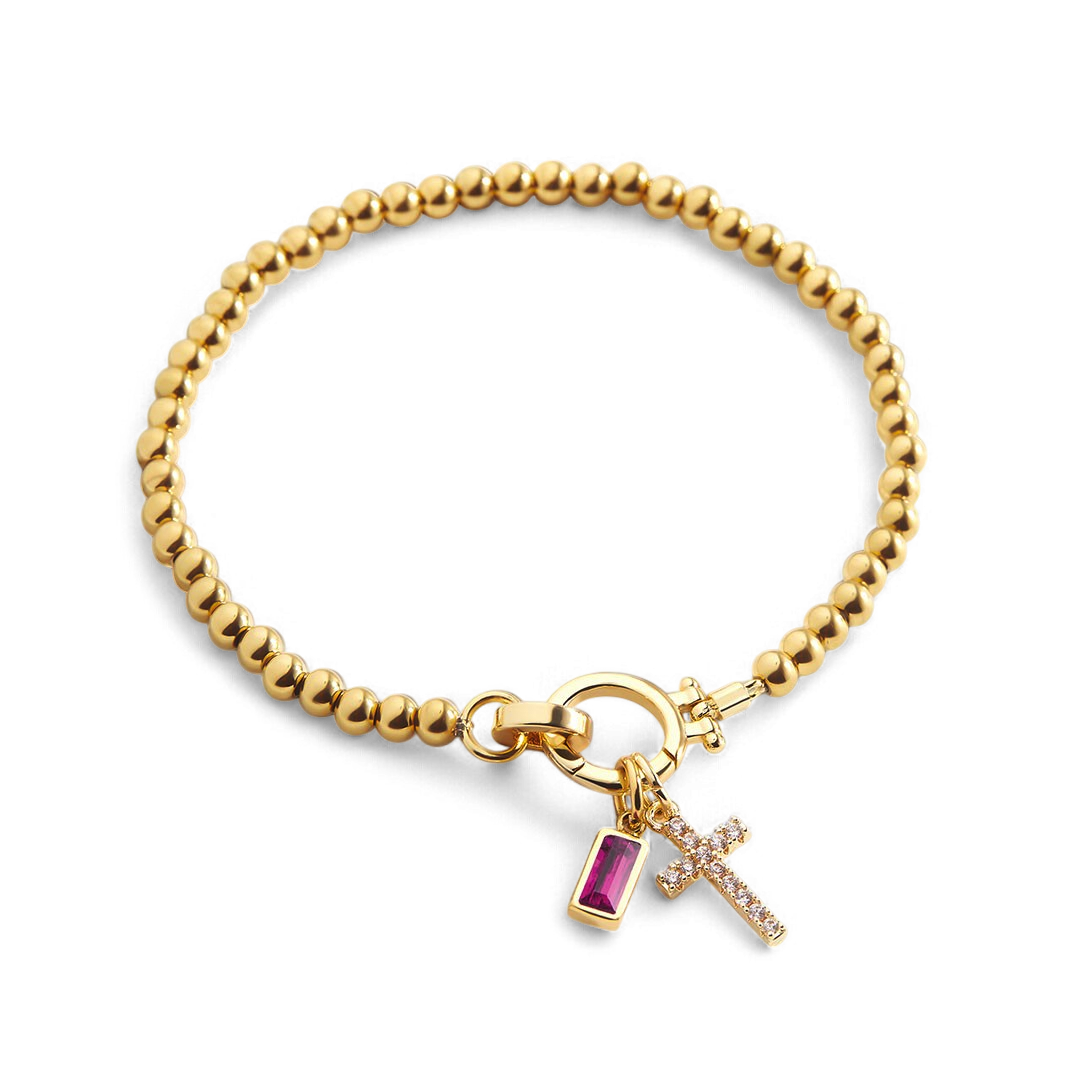 Birthstone Cross Charm Layering Bracelet