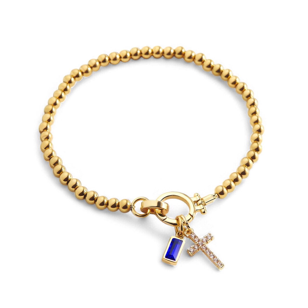 Birthstone Cross Charm Layering Bracelet