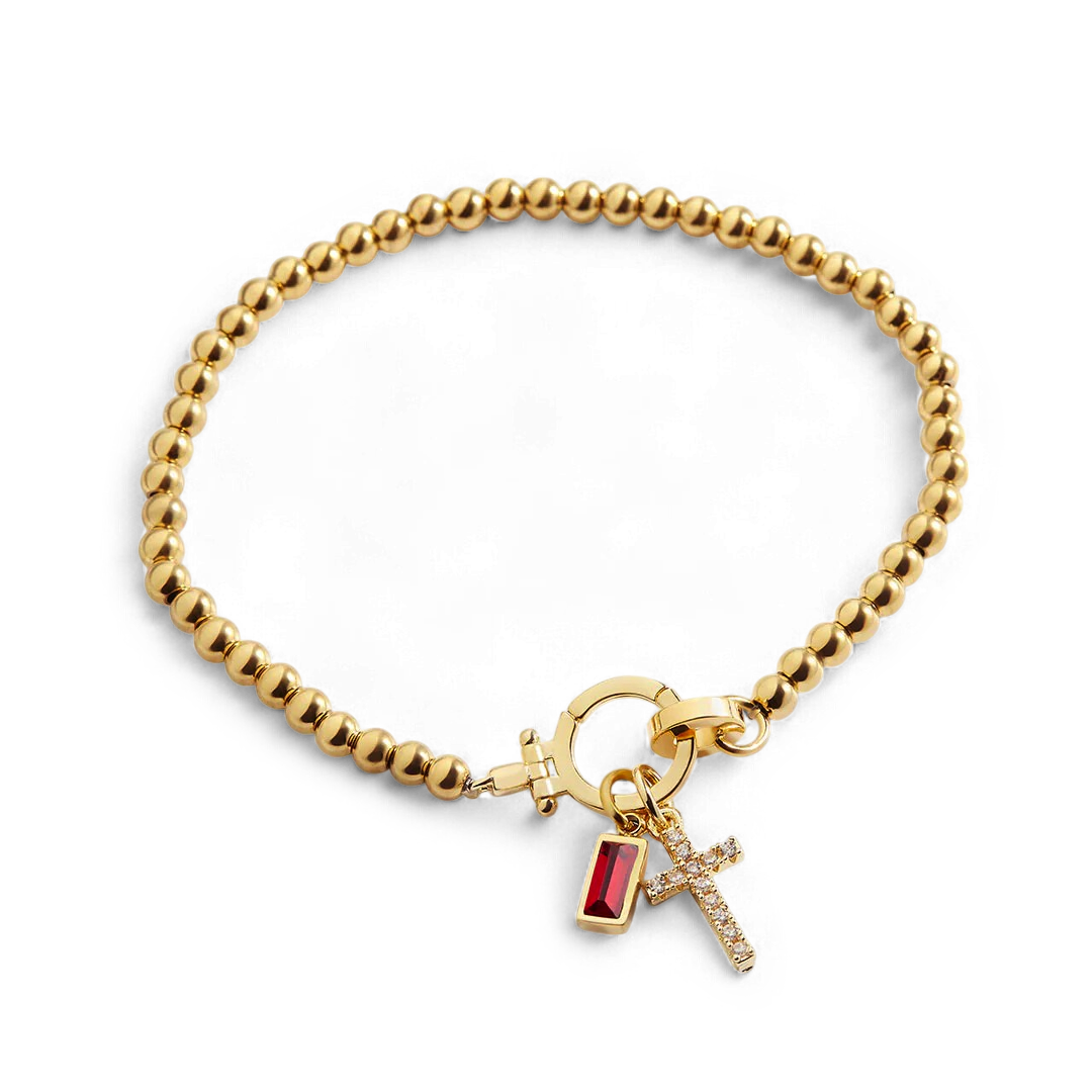 Birthstone Cross Charm Layering Bracelet