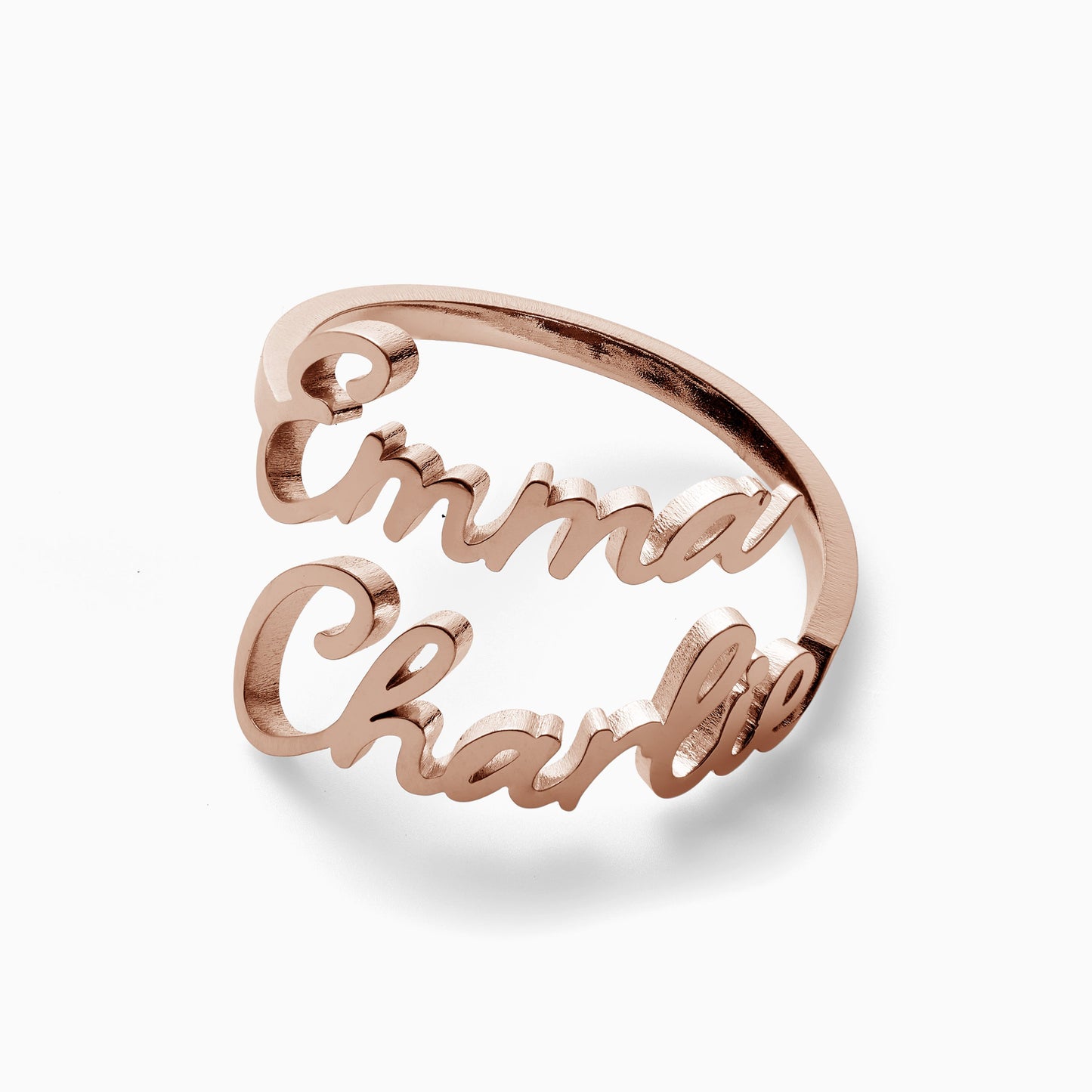Open Band Double Name Ring