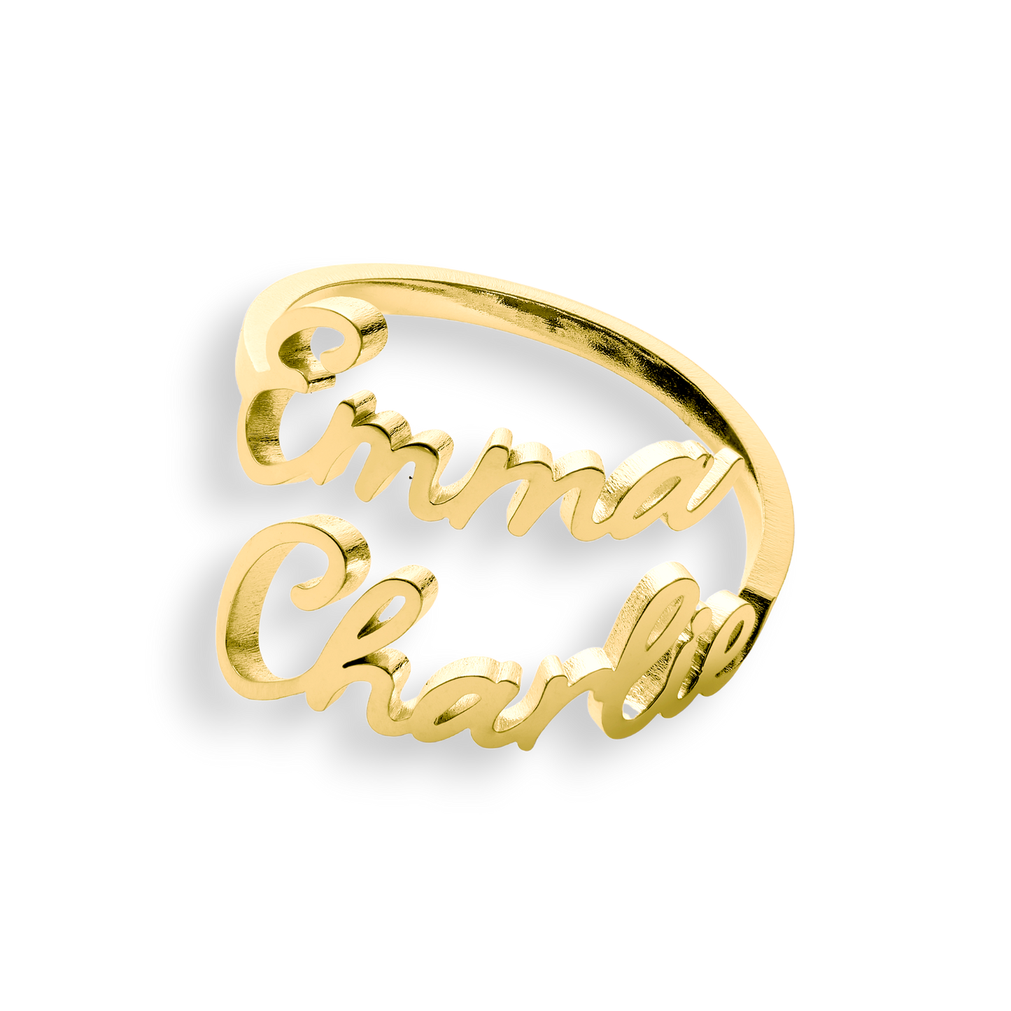 Open Band Double Name Ring