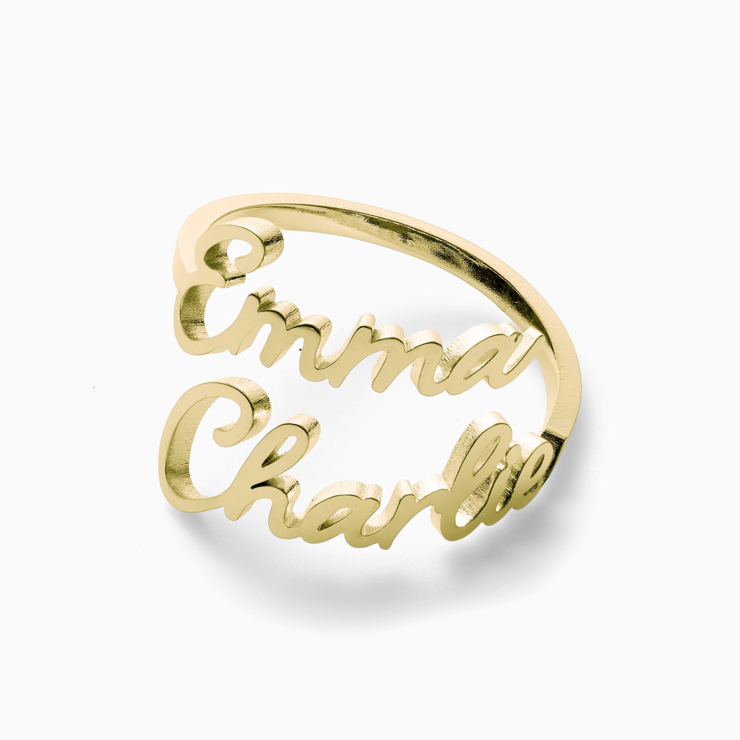 Open Band Double Name Ring