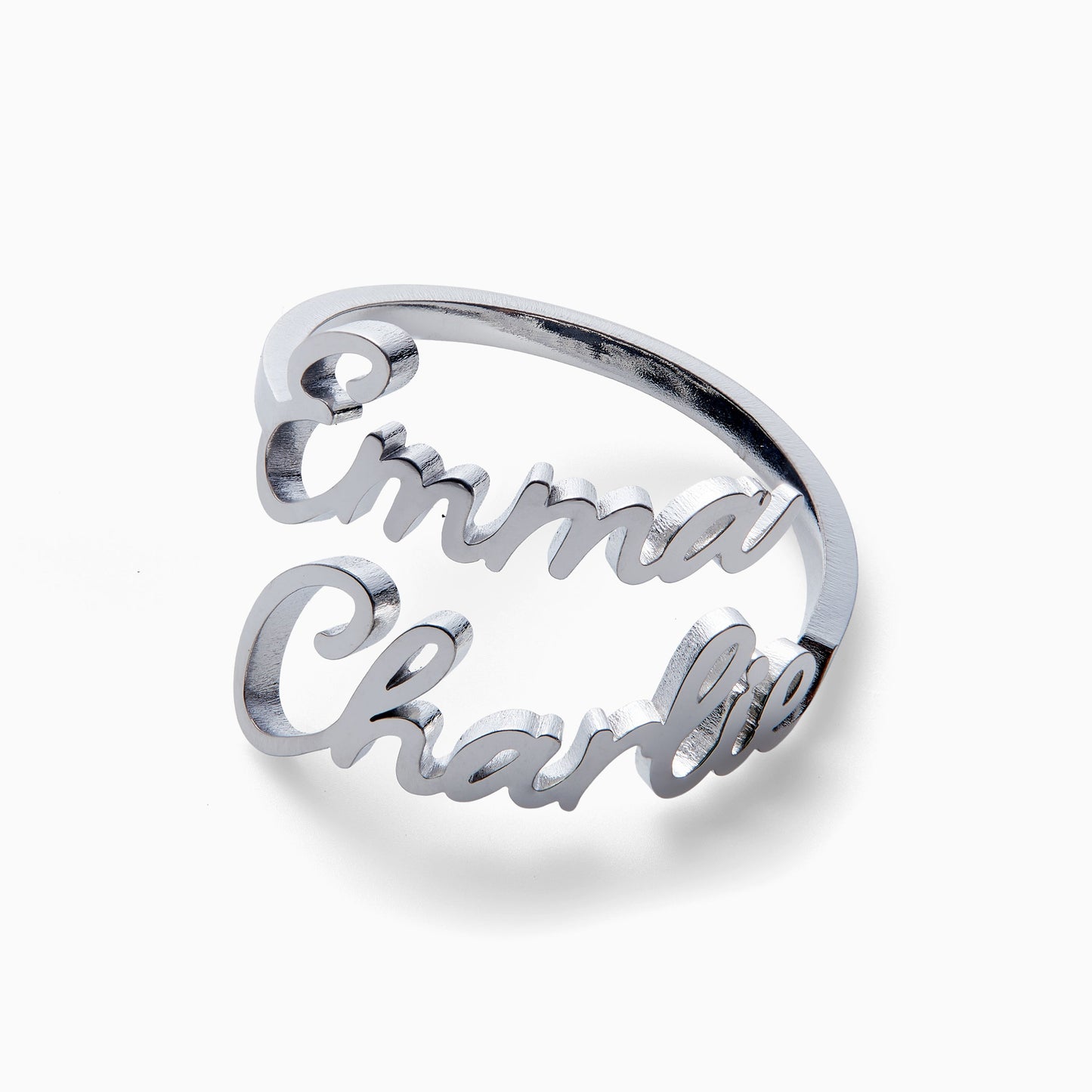 Open Band Double Name Ring