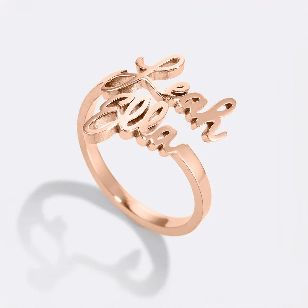 Open Band Double Name Ring