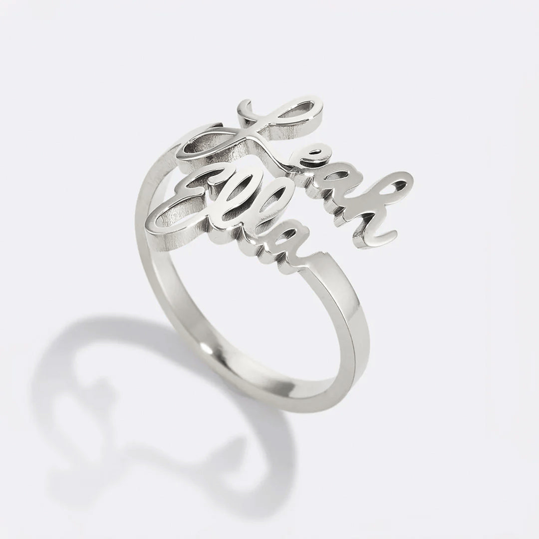 Open Band Double Name Ring