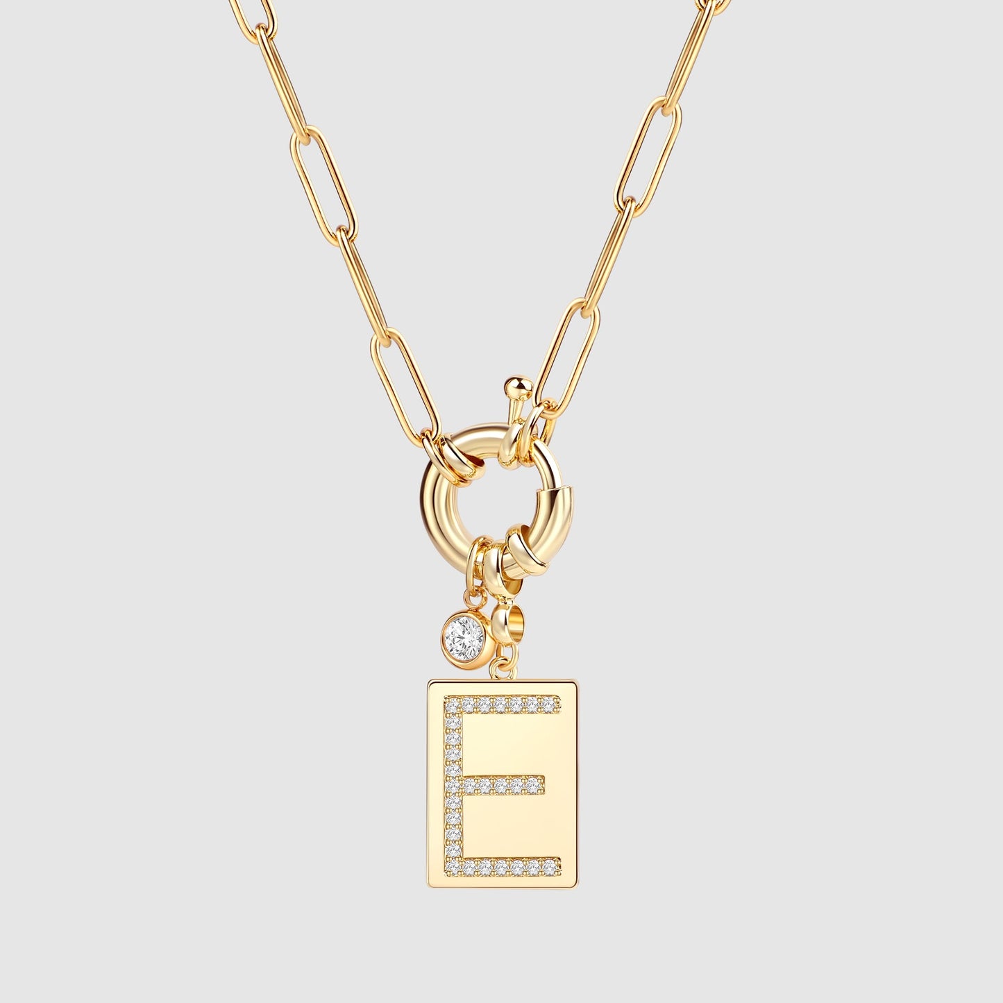 Personalized Paved Initial Pendant Necklace With Paperclip Chain