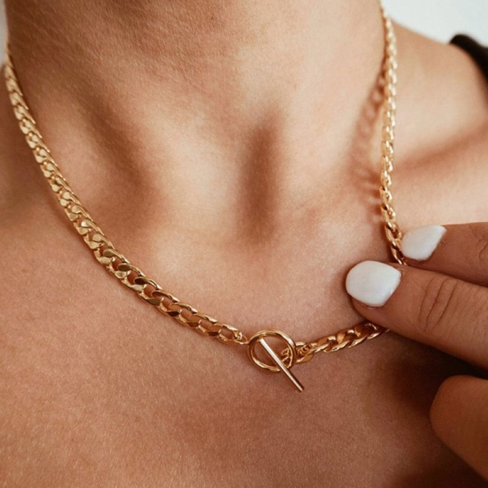 Elegant Double Chain Set Cuban Bracelet & Pearl Necklace
