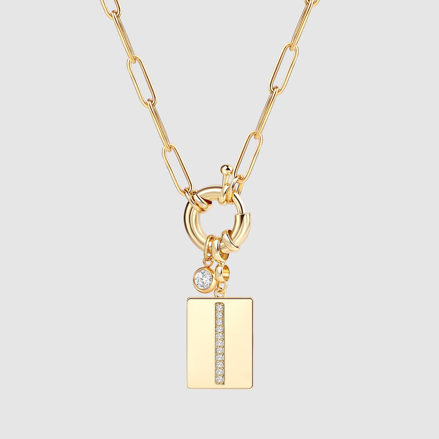 Personalized Paved Initial Pendant Necklace With Paperclip Chain