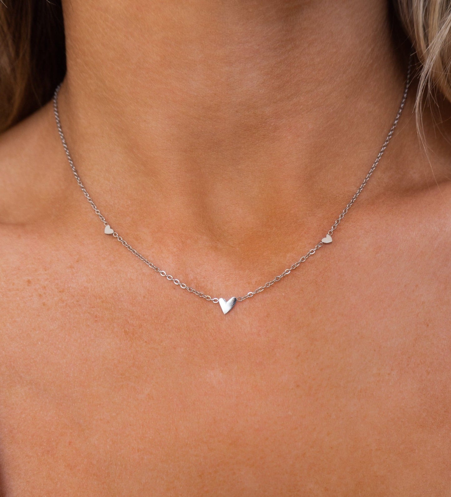 Three Heart Silver Necklace
