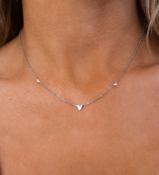 Three Heart Silver Necklace