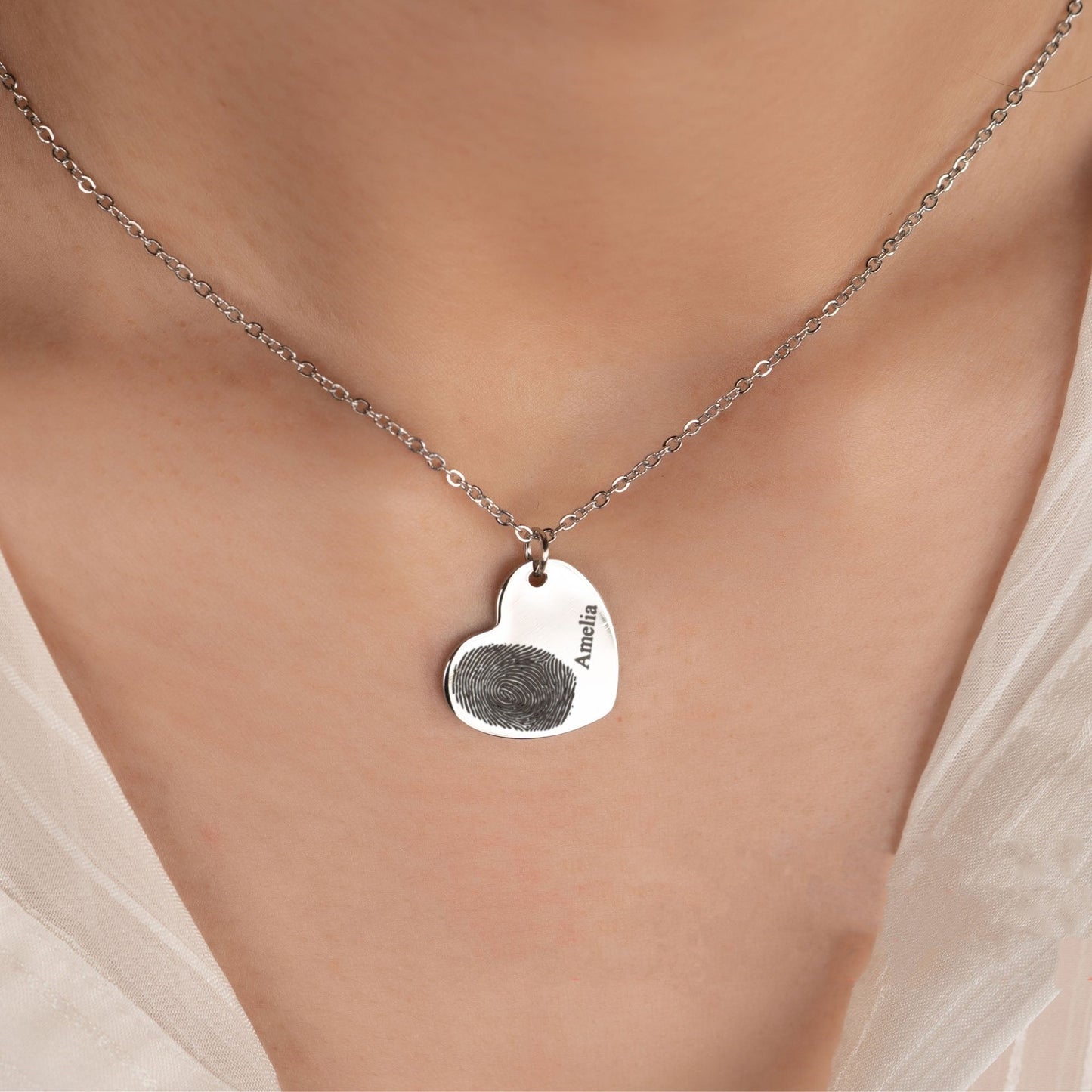 Personalized Fingerprint Heart Custom Necklace