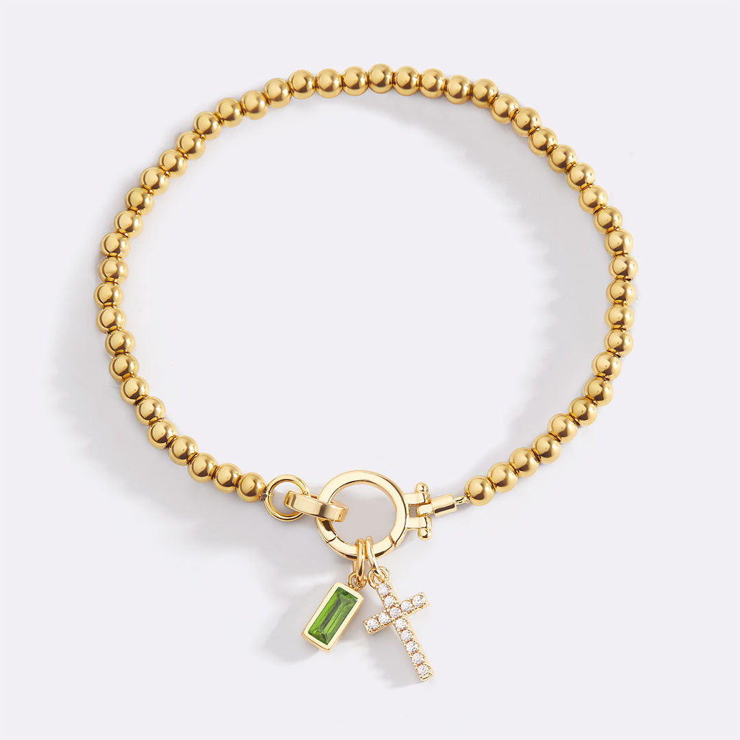 Birthstone Cross Charm Layering Bracelet