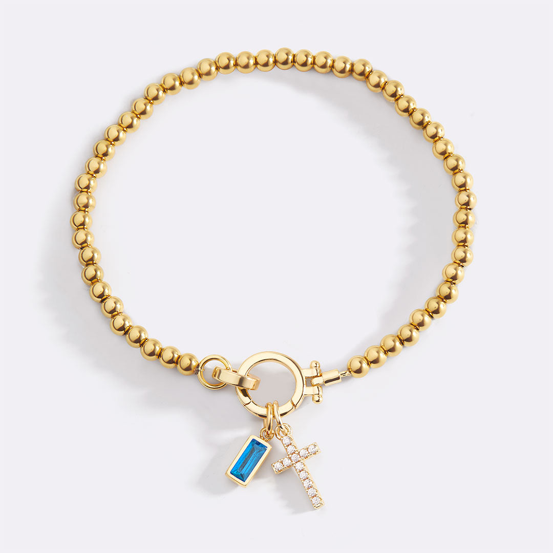 Birthstone Cross Charm Layering Bracelet