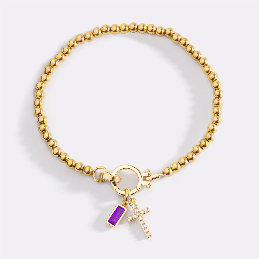 Birthstone Cross Charm Layering Bracelet