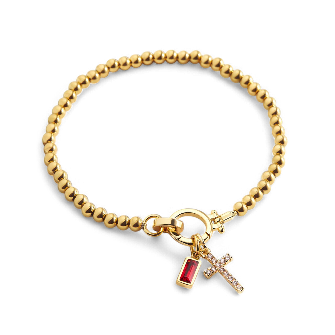Birthstone Cross Charm Layering Bracelet