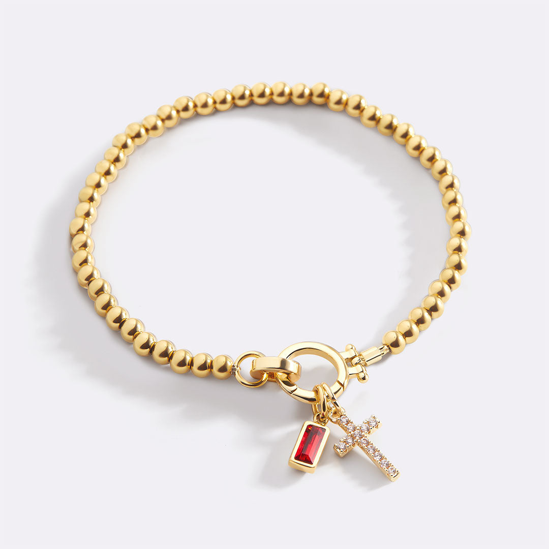 Birthstone Cross Charm Layering Bracelet