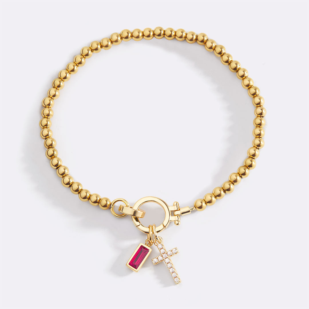 Birthstone Cross Charm Layering Bracelet