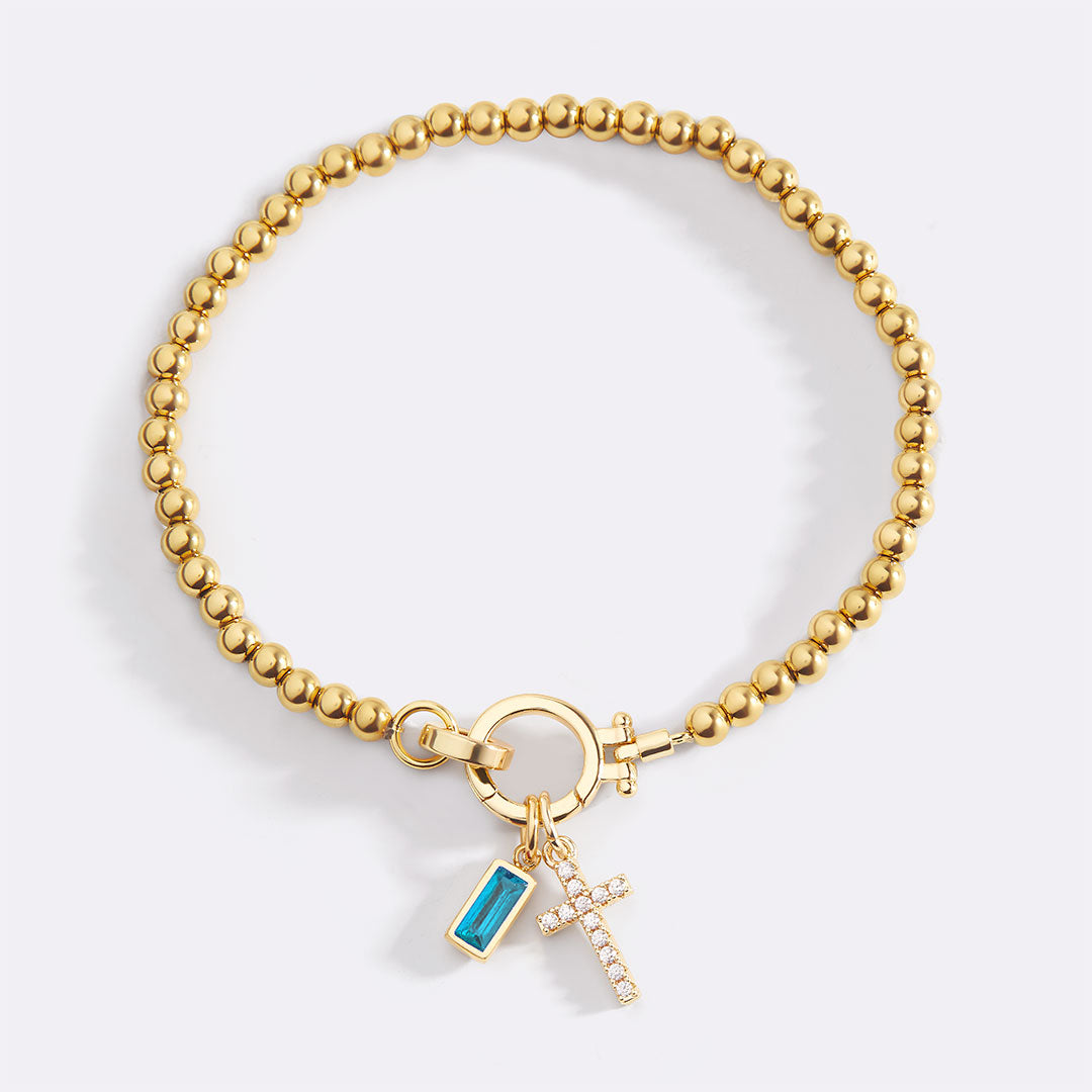 Birthstone Cross Charm Layering Bracelet