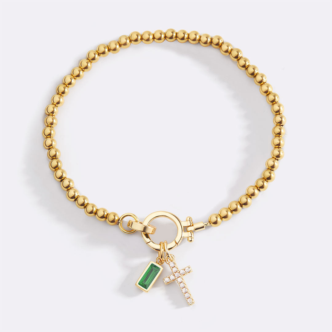 Birthstone Cross Charm Layering Bracelet