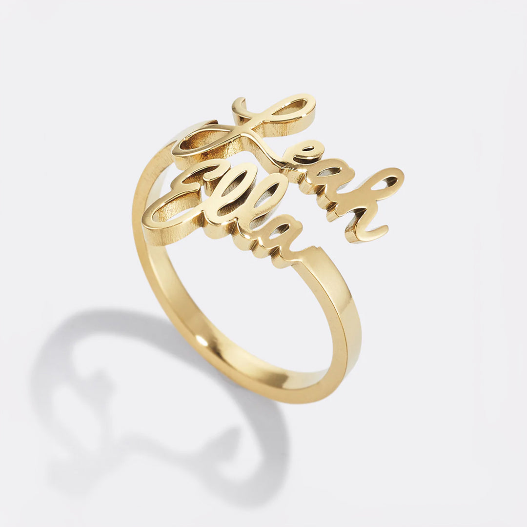 Open Band Double Name Ring