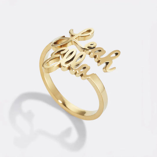 Open Band Double Name Ring